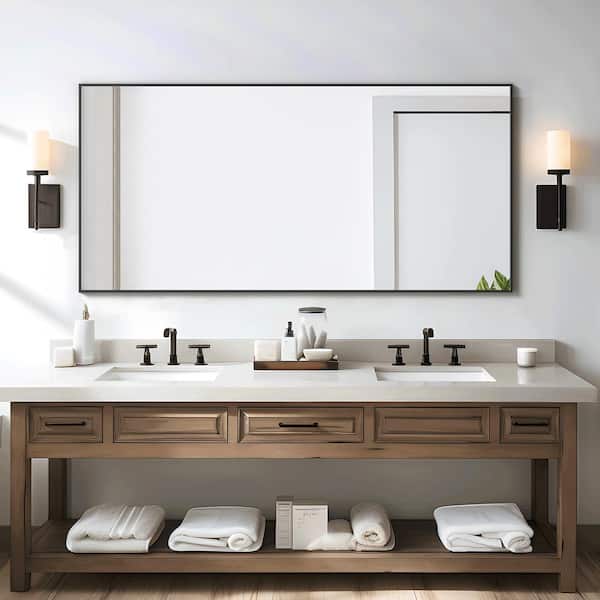 NEUTYPE 32 in. W x 69 in. H Oversized Rectangle Metal Framed Modern Wall Bathroom Vanity Mirror in Black