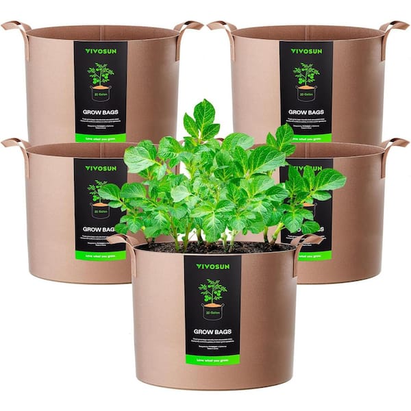 VIVOSUN 20 Gal. Brown Fabric Nonwoven Plant Grow Bags with Handles (5-Pack)