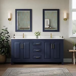 Daria 72 in. W x 22 in. D Double Vanity in Dark Blue with Cultured Marble Vanity Top in White with Basins and Mirrors