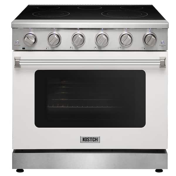 36 in. 5 Elements Freestanding Electric Range in Stainless Steel with 6.0 cu. ft. True Convection and White Oven Door