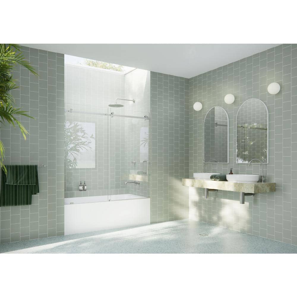 Astro 60" Frameless Sliding Bathtub Door with Brushed Nickel Finish