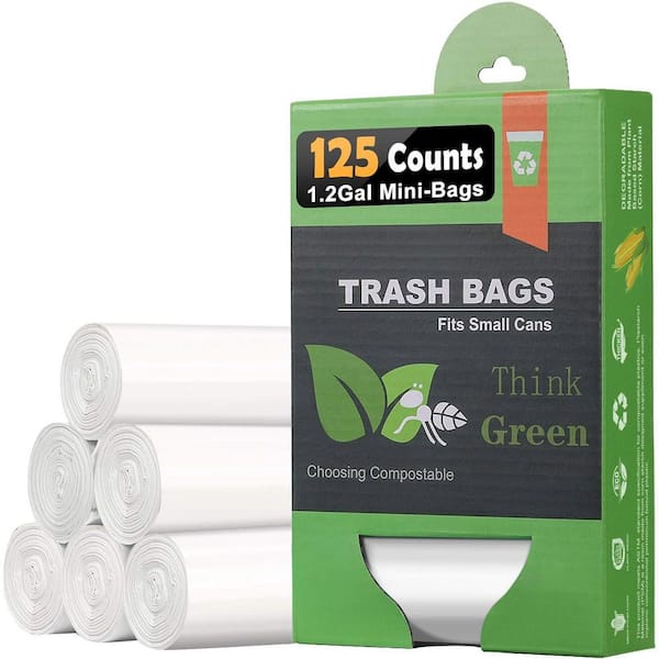 1.2 Gal. Compostable Trash Bags, Small Garbage Bags for Bathroom, Office, Kitchen, Fits 4.5-5 L Trash Cans, White