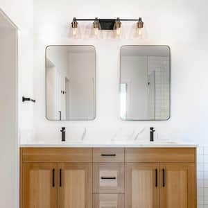 Emmu Modern 29.5 in. 4-Light Black Bathroom Vanity Light, Cone Clear Glass Brass Bath Lighting, Industrial Wall Sconce