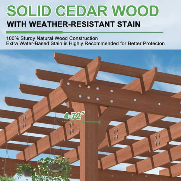 12 ft. W x 12 ft. D Cedar Wood Patio Pergola Shade Structure for Outdoor, Brown
