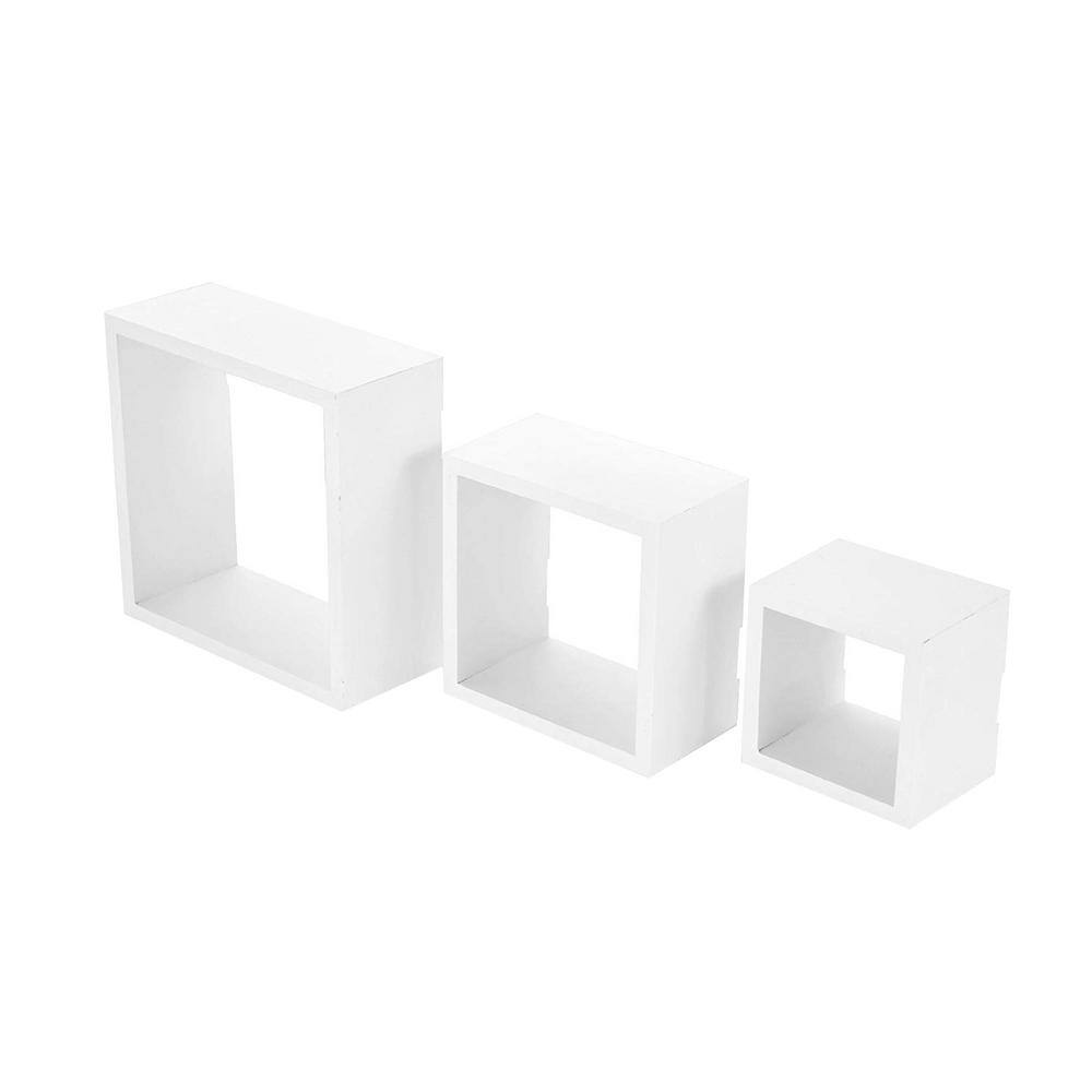 White MDF Floating Cube Wall Shelves, Set of 3