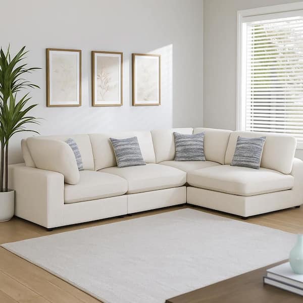 Serena 79 in. Square Arms 4-Piece Fabric Modular Sectional Sofa in. Beige