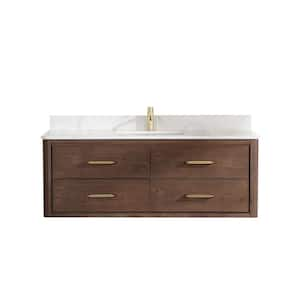 Cristo 55 in. W x 22 in. D x 20.6 in. H Double Sink Bath Vanity in Aged Dark Brown Oak with White Quartz Stone Top