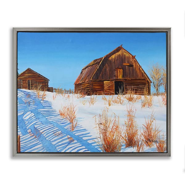 Stupell Industries Winter Country Barn by Andrew Kiss 1 Piece Floater Frame Graphic Print Nature Poster Art Print 21 in. x 17 in.