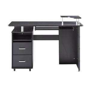 47.24 in. Rectangular Black Computer Desk with PC droller, storage shelves and file cabinet, two drawers, CPU tray