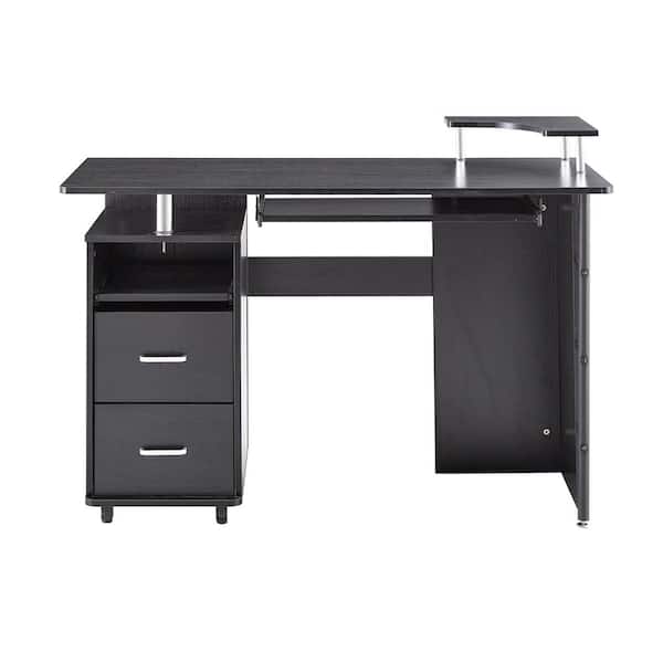Z-joyee 47.24 in. Rectangular Black Computer Desk with PC droller, storage shelves and file cabinet, two drawers, CPU tray