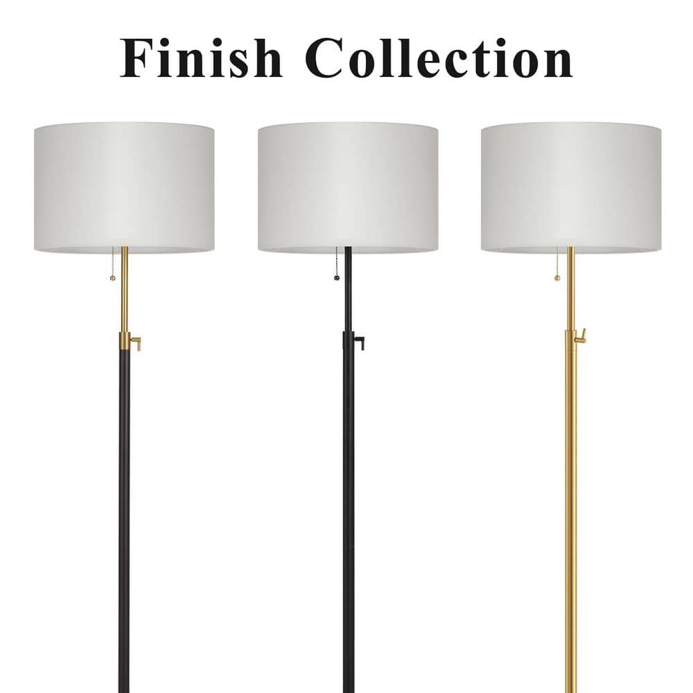 Antique Brass Adjustable Height Floor Lamp with White Shade