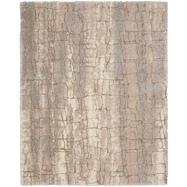 Luxurious Shag Ivory Beige 7 ft. x 10 ft. Abstract Contemporary Area Rug