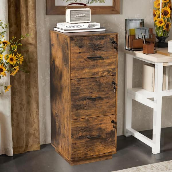 3-Drawer Brown Wood 15.35 in. W Vertical File Cabinet