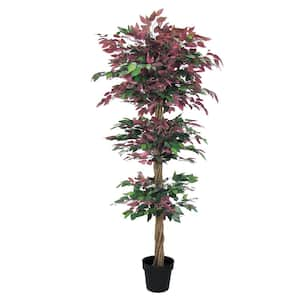 6 ft. Green Red Artificial Ficus Tree in Pot