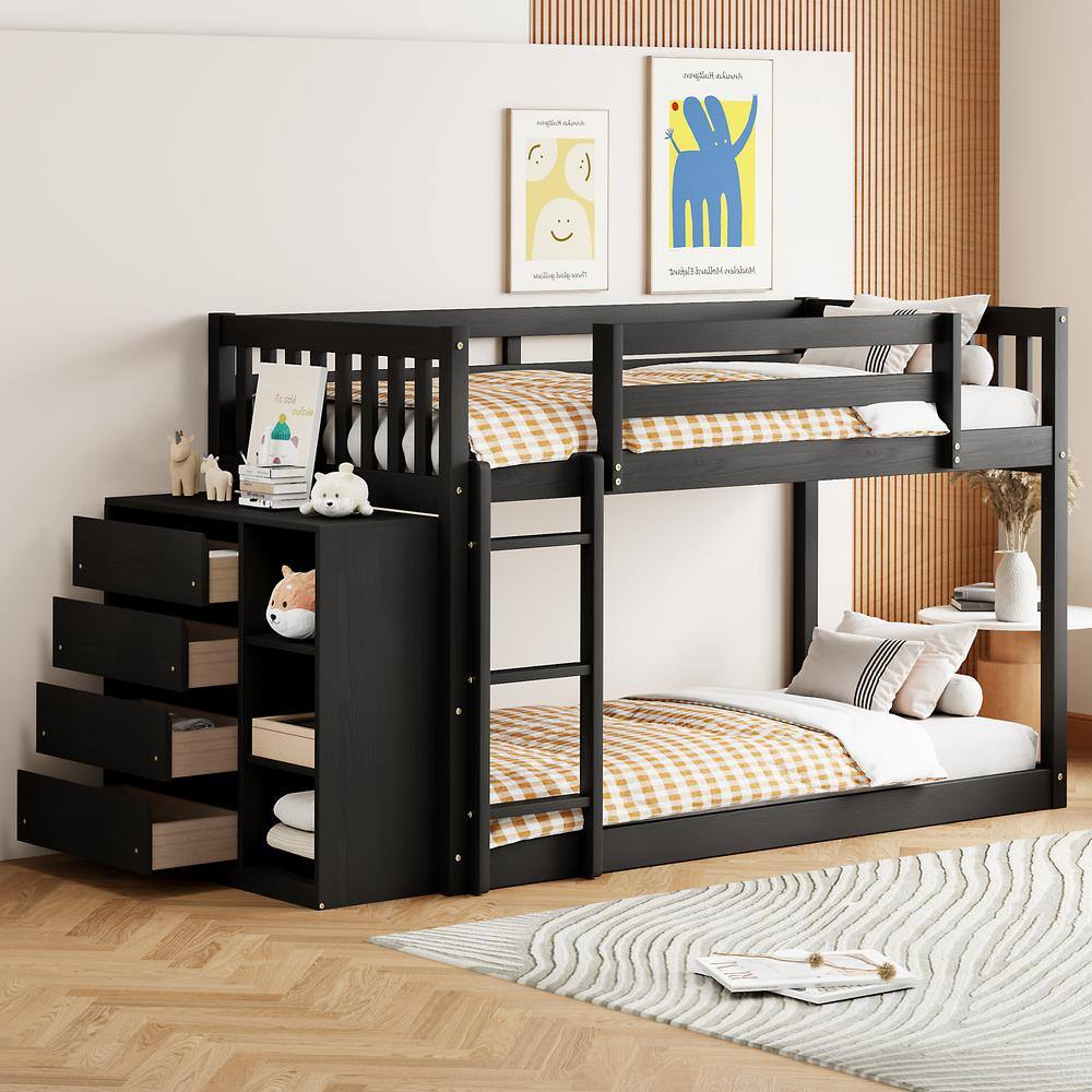 Espresso Twin Over Twin Bunk Bed with 4-Drawers and 3-Shelves price history on PriceWatchPro