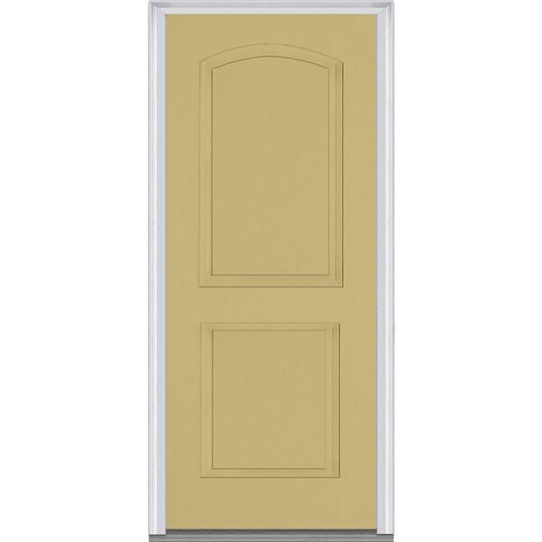 MMI Door 36 in. x 80 in. Right-Hand Inswing 2-Panel Archtop Classic Painted Fiberglass Smooth Prehung Front Door