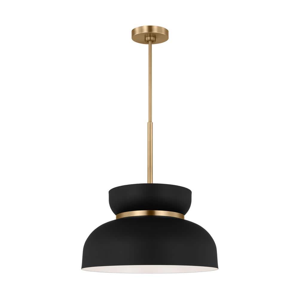 Midnight Black Steel 1-Light Pendant with Brass Accents