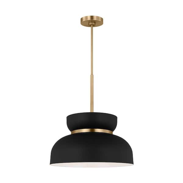 SCOTT LIVING Pemberton Medium 12 in. W x 49.5 in. H 1-Light Midnight Black and Burnished Brass Shaded Pendant Light with Steel Shade