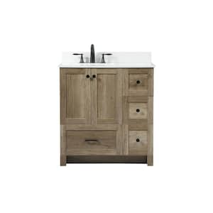 Simply Living 32 in. W x 19 in. D x 34 in. H Bath Vanity in Natural Oak with Ivory White Engineered Marble Top