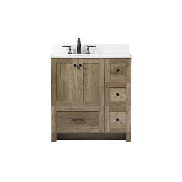 Unbranded Simply Living 32 in. W x 19 in. D x 34 in. H Bath Vanity in Natural Oak with Ivory White Engineered Marble Top