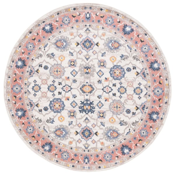 Astoria 7 ft. x 7 ft. Ivory/Rust Floral Medallion Round Area Rug