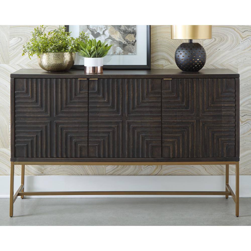Elinmore 58" Brown and Gold Geometric Accent Cabinet