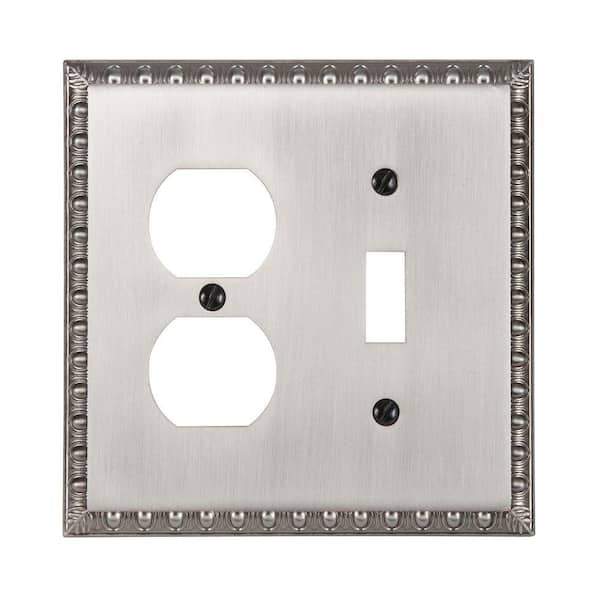 AMERELLE Antiquity 2 Gang 1-Toggle and 1-Duplex Metal Wall Plate - Antique Nickel