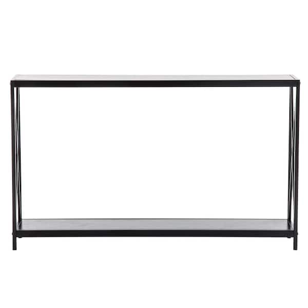 Outopee 47.24 in. Standard Rectangle Black MDF Wood Console Table with Shelves