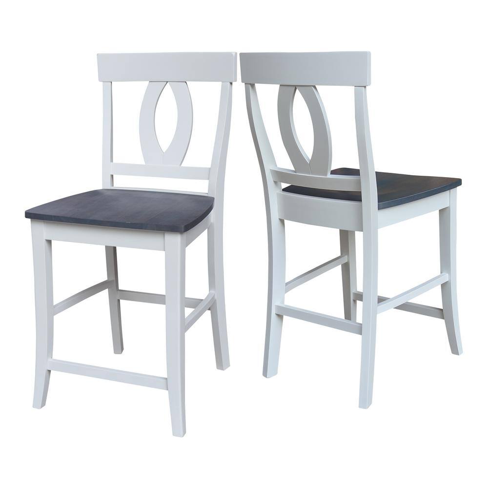 White and Heather Gray Wood Counter Height Stool with Splat Back