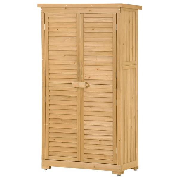 FASHION FINESSE LLC 34 in. W x 18 in. D x 63 in. H Natural Fir Wood Outdoor Storage Cabinet with Adjustable Feet and Lockable Doors