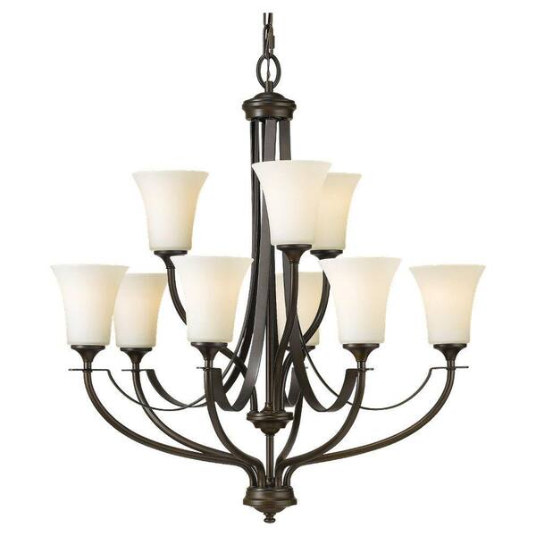 Generation Lighting Barrington 9-Light Oil Rubbed Bronze Transitional Chandelier with White Opal Etched Glass Shades and LED Bulbs