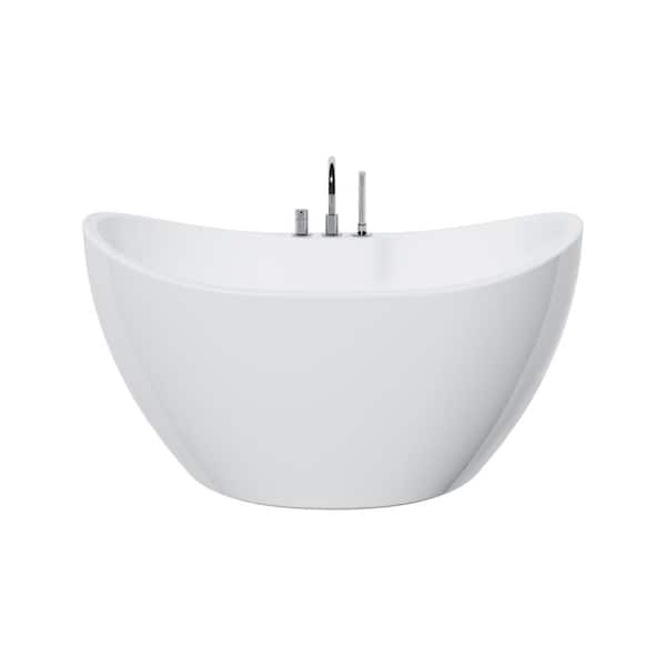 A&E Turin 55-1/8 in. Acrylic Flatbottom Freestanding Bathtub in White