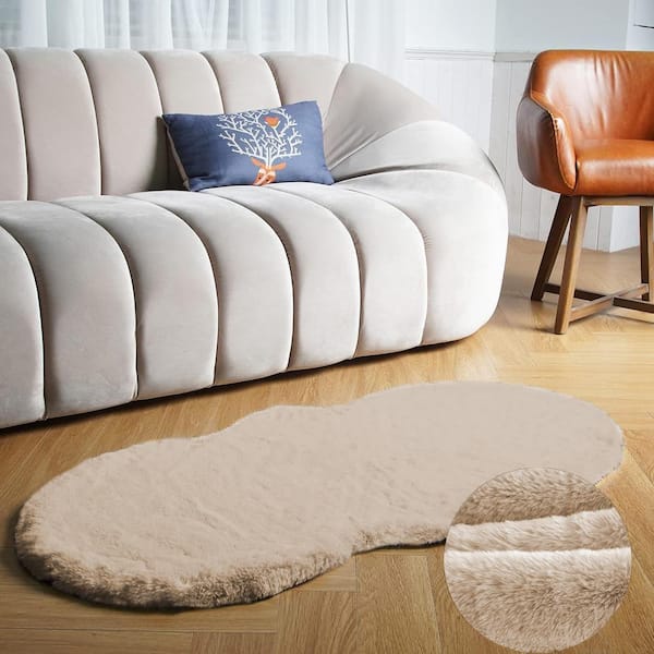 Mmlior Faux Rabbit Fur Light Brown 2 ft. x 4 ft. Cozy Furry Area Rug Specialty Rug