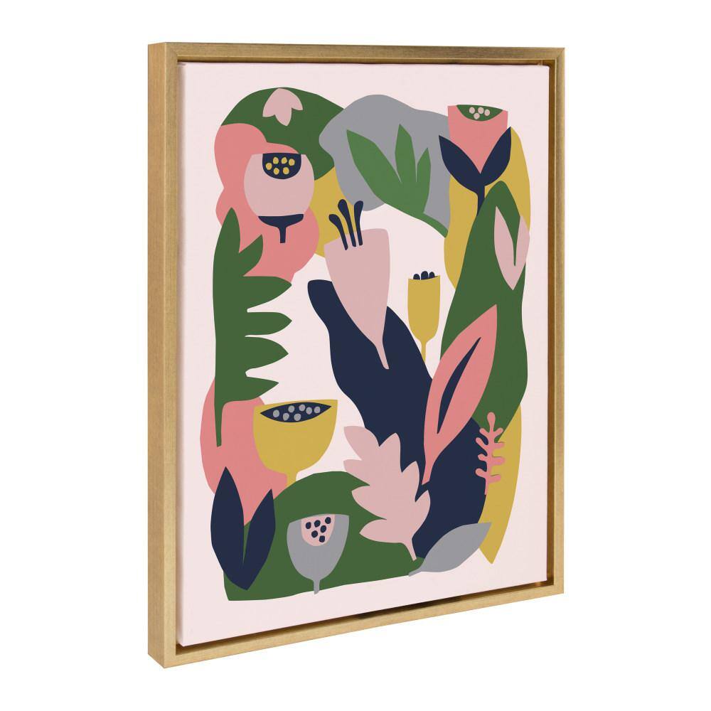 Myriam's Garden Pink and Green Floral Canvas Print with Gold Frame, 18x24