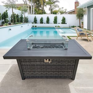 Manbo 51.18 in. x 31.49 in. Rectangle Aluminum Wicker Outdoor Propane Fire Pit Table with Protective Cover