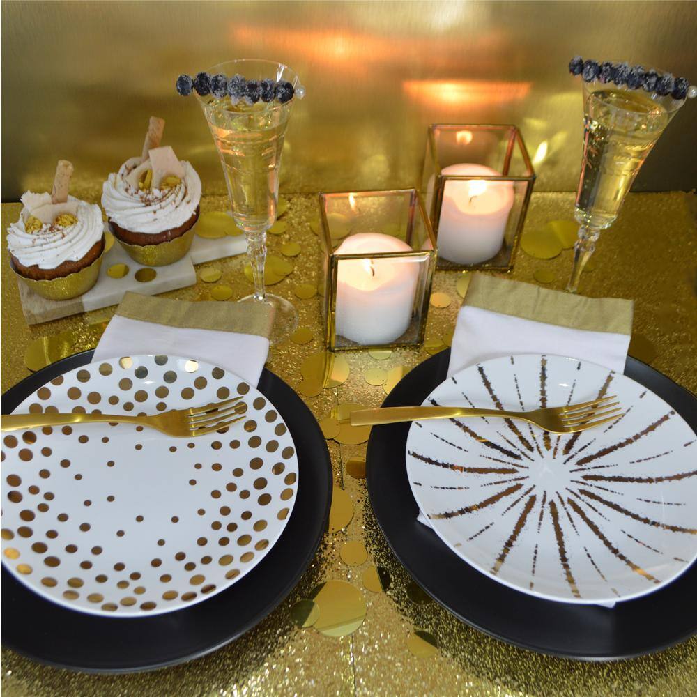 White and Gold Polka Dot Porcelain Salad Plates, Set of 4