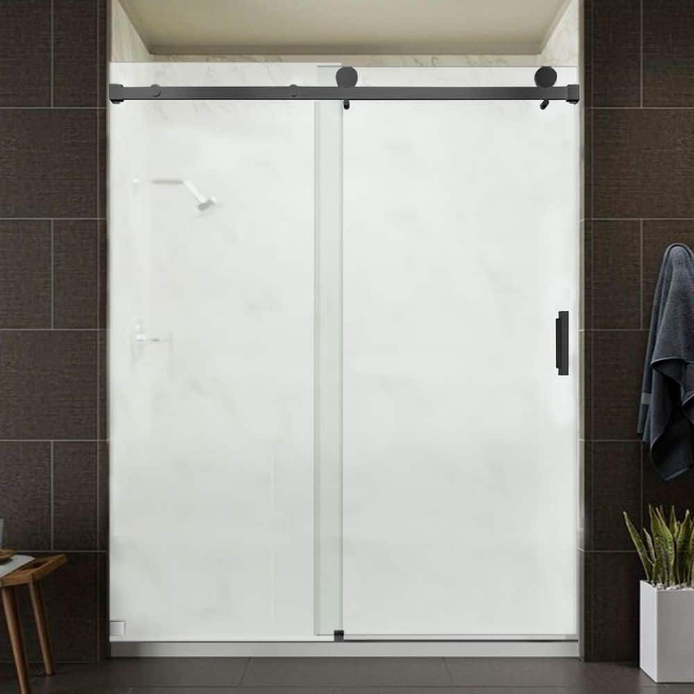 ANGELES HOME 60 in. W x 76 in. H Trackless Single Sliding Frameless