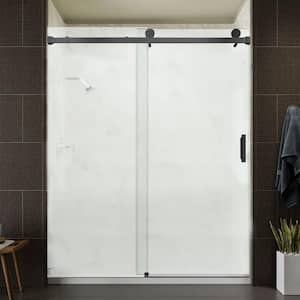 56-60 in. W x 76 in. H Single Sliding Frameless Shower Door in Matte Black with Smooth Sliding,3/8 in.(10 mm)Clear Glass