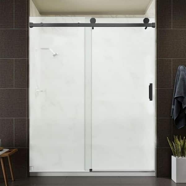 ANGELES HOME 56-60 in. W x 76 in. H Single Sliding Frameless Shower Door in Matte Black with Smooth Sliding,3/8 in.(10 mm)Clear Glass