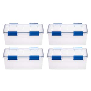 42 Qt. Gasket Storage Tote, with Latching Buckles, in Clear/Blue, (4 Pack)
