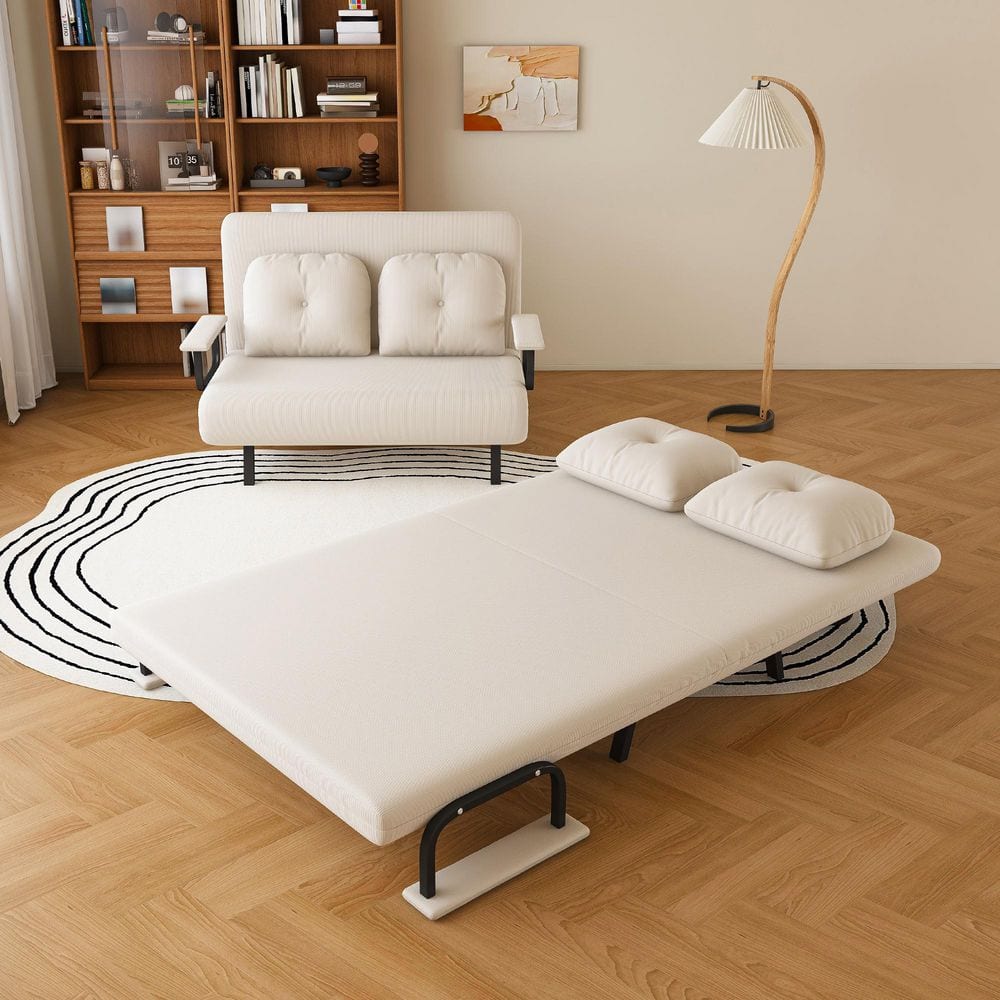 46 in. White Chenille Fabric Twin Size Folding Sofa Bed with 5-Position Adjustable Backrest and Pillow price history on PriceWatchPro