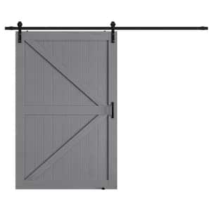 54 in. x 84 in. Grey Wood K-Shaped Natural Solid Finished Interior Sliding Barn Door with Hardware Kit
