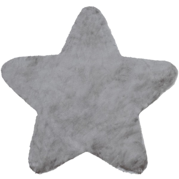 Well Woven Opal Crest Modern Glam Faux Fur Solid Shag Grey 31 in. Heart Area Rug