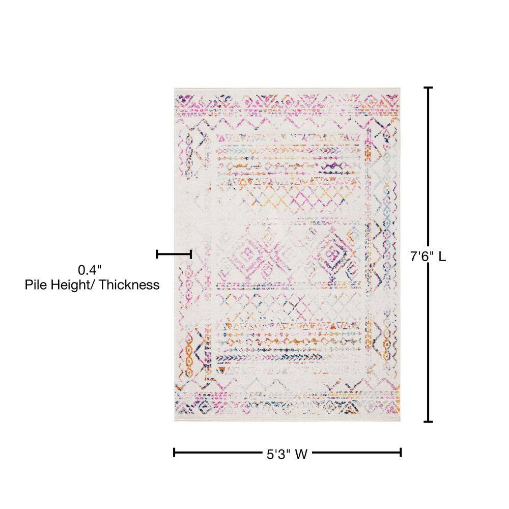 Ivory & Fuchsia Hand-Knotted Synthetic Rectangle Area Rug