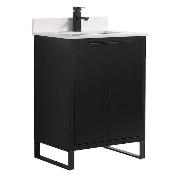 FINE FIXTURES Opulence 24 in. W x 18 in. D x 33.5 in H. Bath Vanity in Black Matte with White Single sink Top
