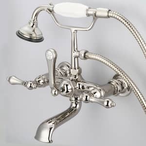 3-Handle Vintage Claw Foot Tub Faucet with Handshower and Lever Handles in Polished Nickel PVD