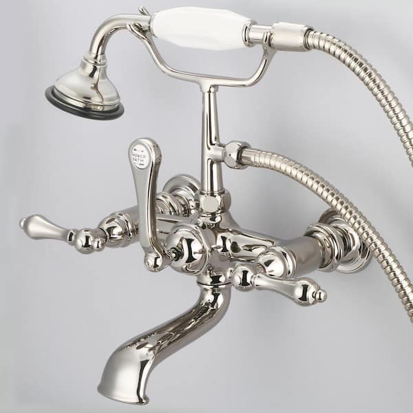 Water Creation 3-Handle Vintage Claw Foot Tub Faucet with Handshower and Lever Handles in Polished Nickel PVD