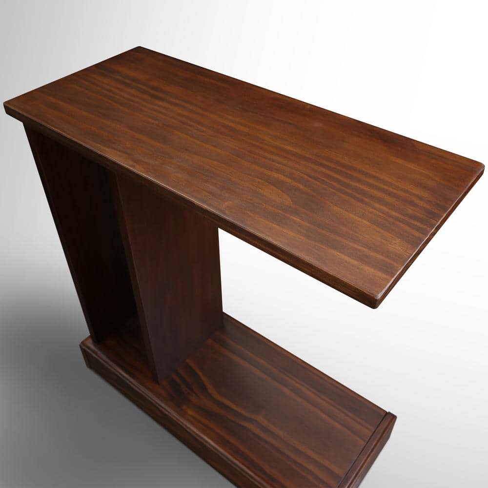 Monroe Warm Brown Wood C-Table with Concealed Drawer