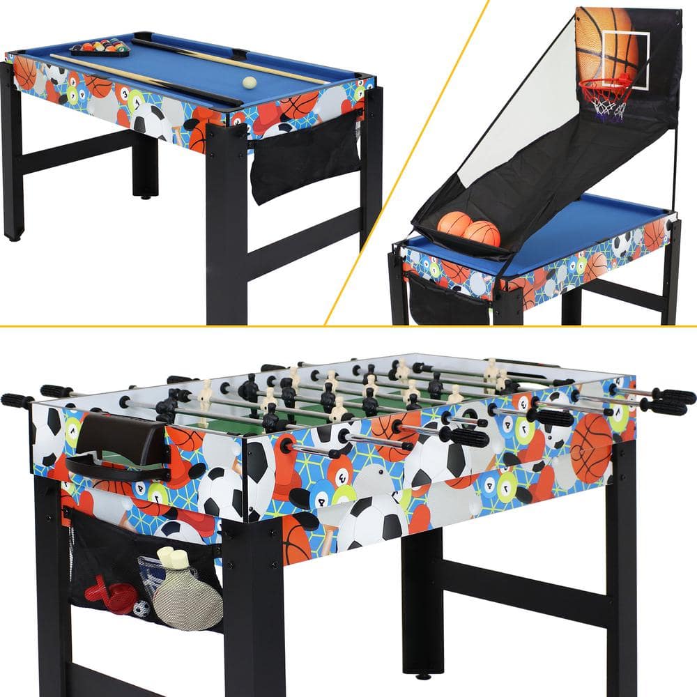 Multicolor 45-Inch 5-in-1 Multi-Game Table with Billiards, Foosball, Ping Pong, Hockey, and Basketball