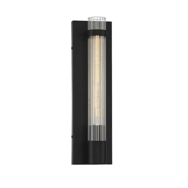 Savoy House Willmar 4.5 in. W x 16 in. H 1-Light Matte Black Wall Sconce with Reeded Glass Shade